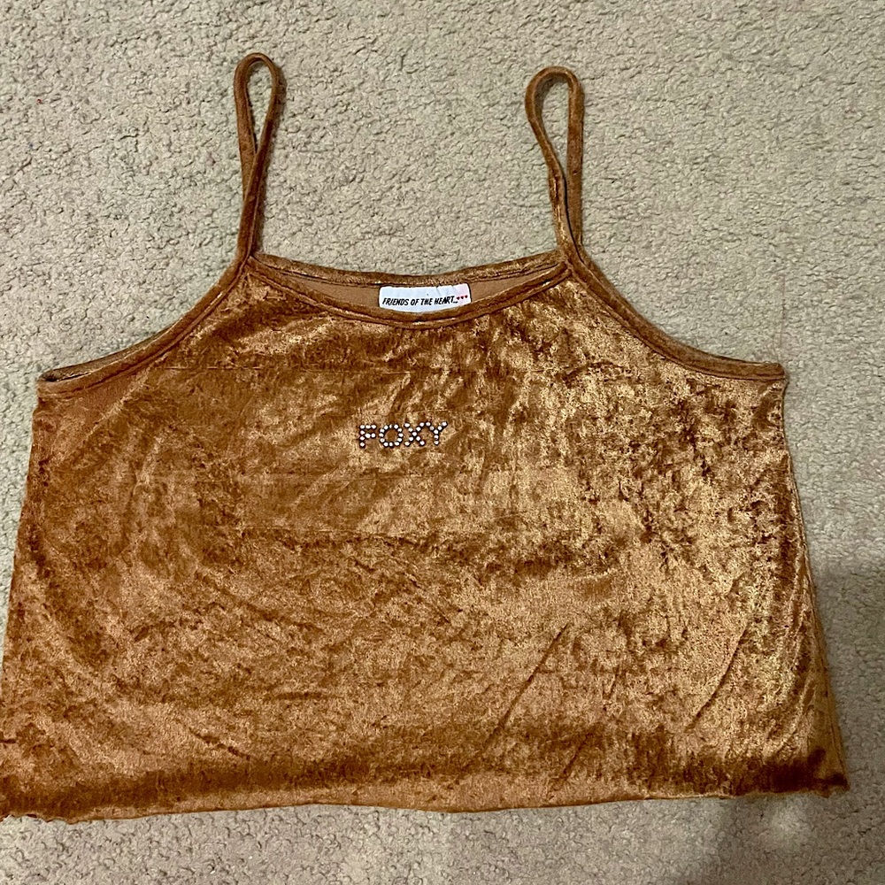 Soft brown  tank top that has “ foxy” on the front in rhinestone, size M/L